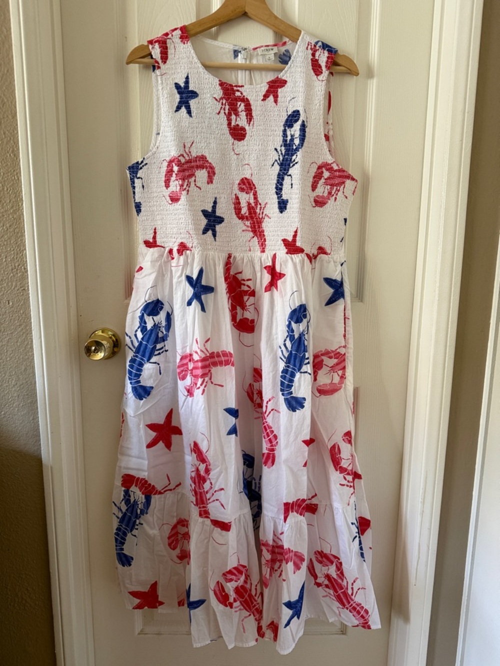 White Sundress with Red & Blue Lobster Print